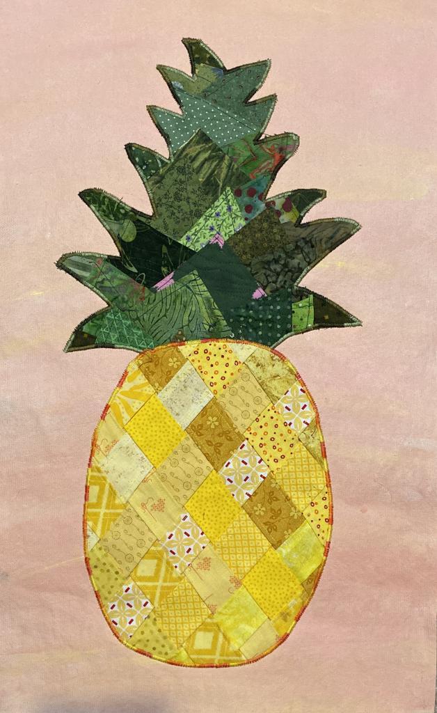 Woven pineapple fabric pineapples appliqued onto acrylic canvas