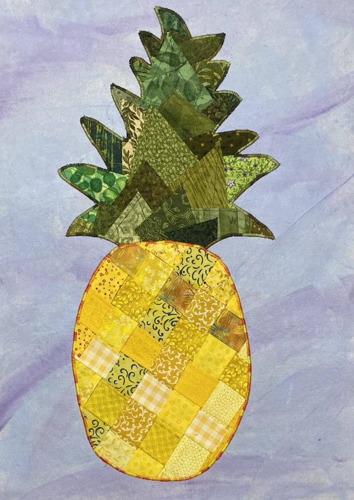 Woven pineapple fabric pineapples appliqued onto acrylic canvas