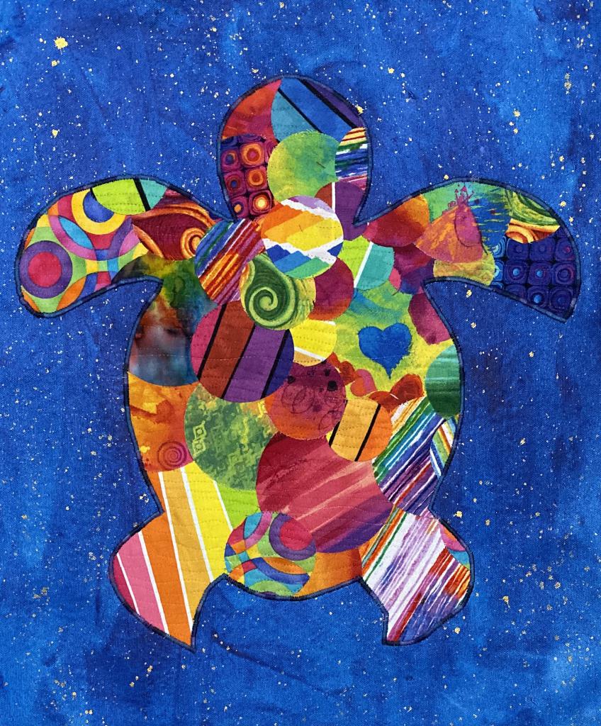Collage sea turtle appliqued onto acrylic canvas