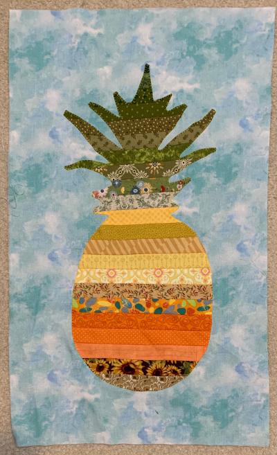 Pieced Pineapple, appliqued to background, work in progress